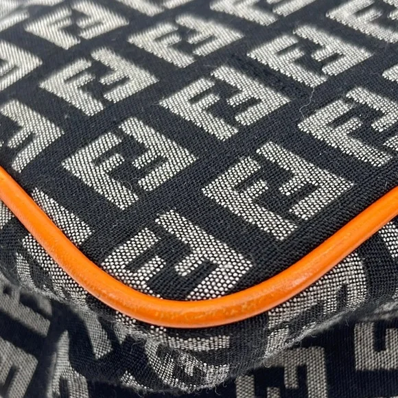 New Auth Fendi zucchino Monogram mini hobo Shoulder Bag orange black logo canvas - Picture 13 of 16